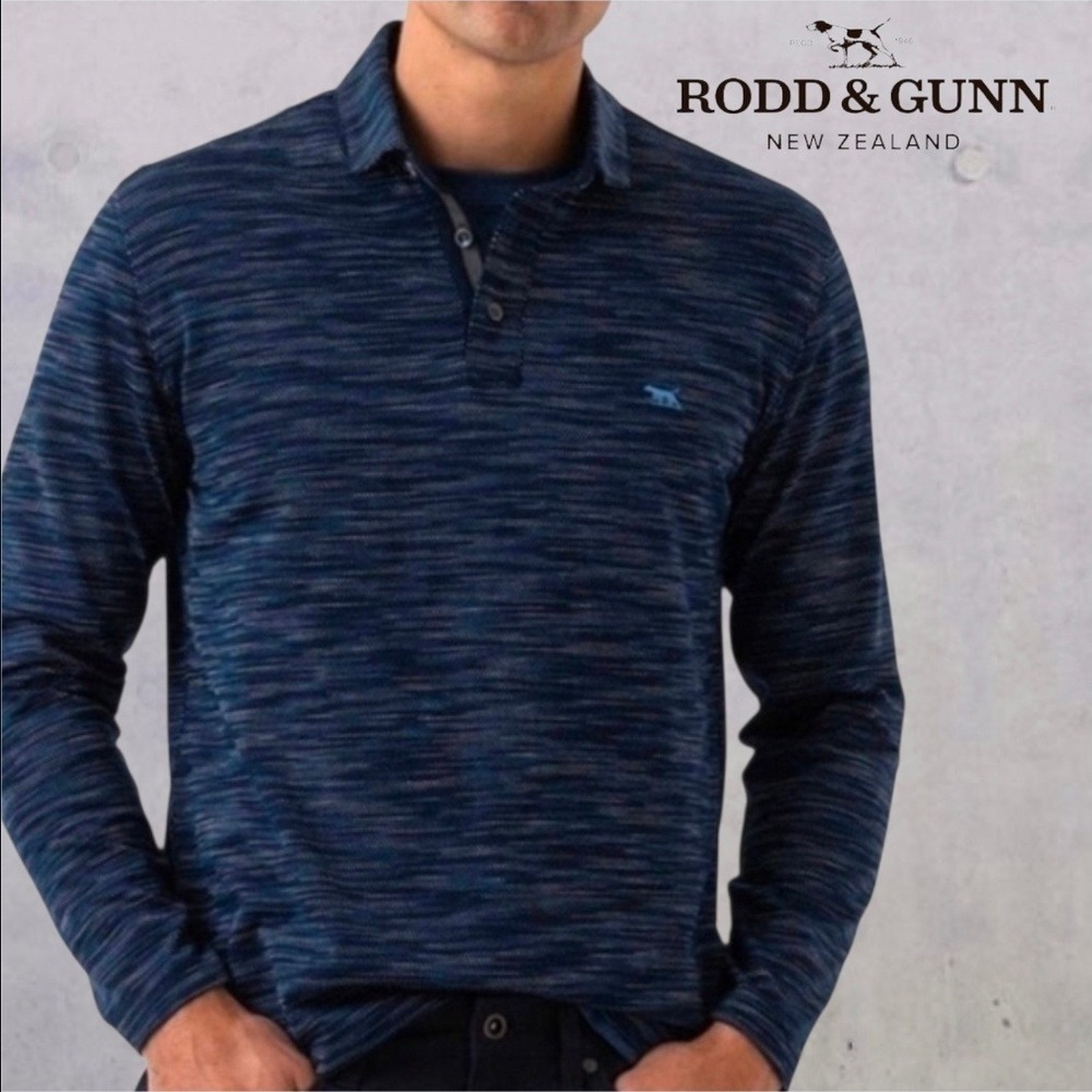 Rodd & Gunn Men's L/s Bennetts Sliding Sports Fit Polo Jacquard Knit Navy Blue L